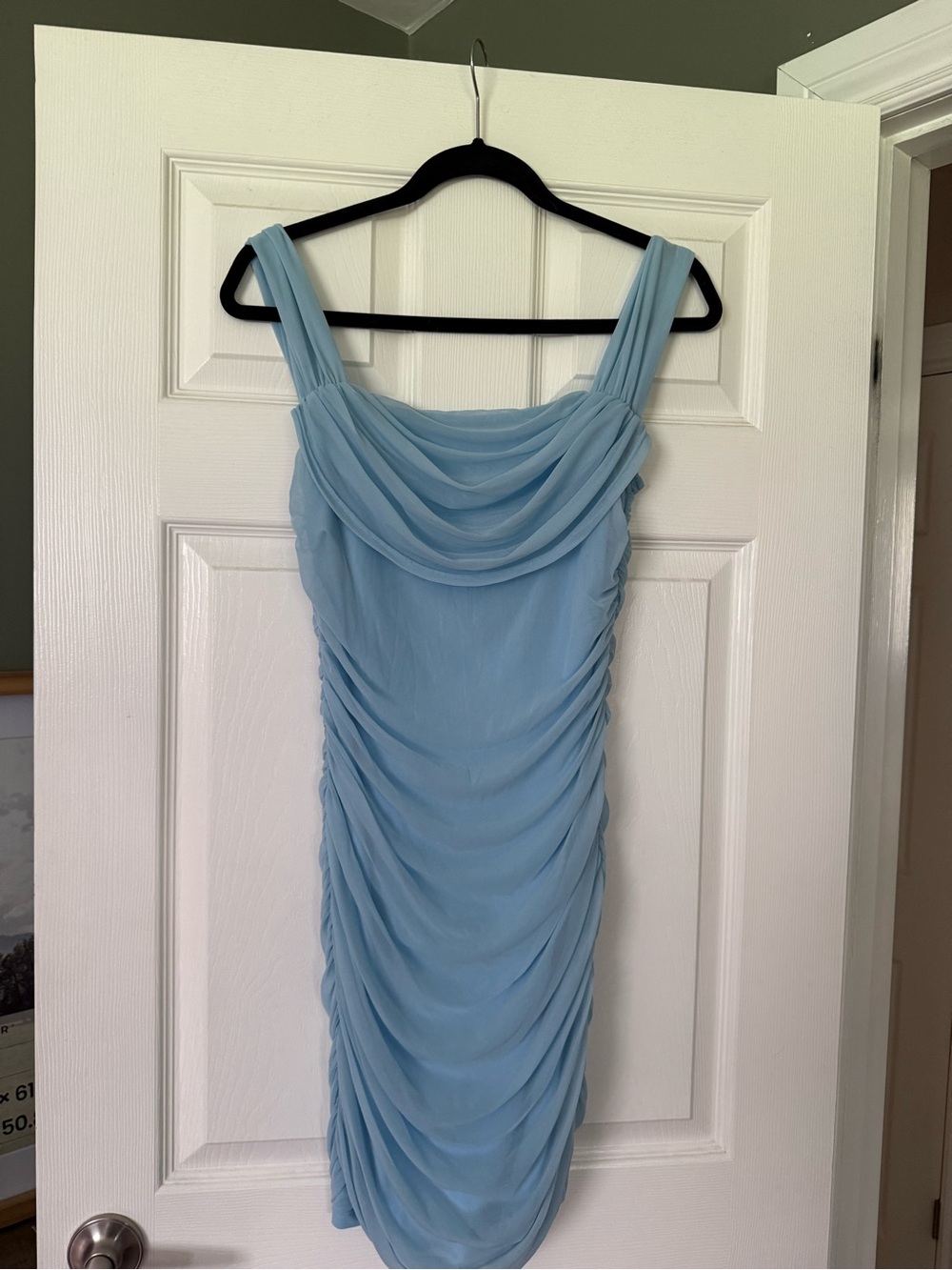 Amazon Light Blue Ruched Chiffon Midi Dress